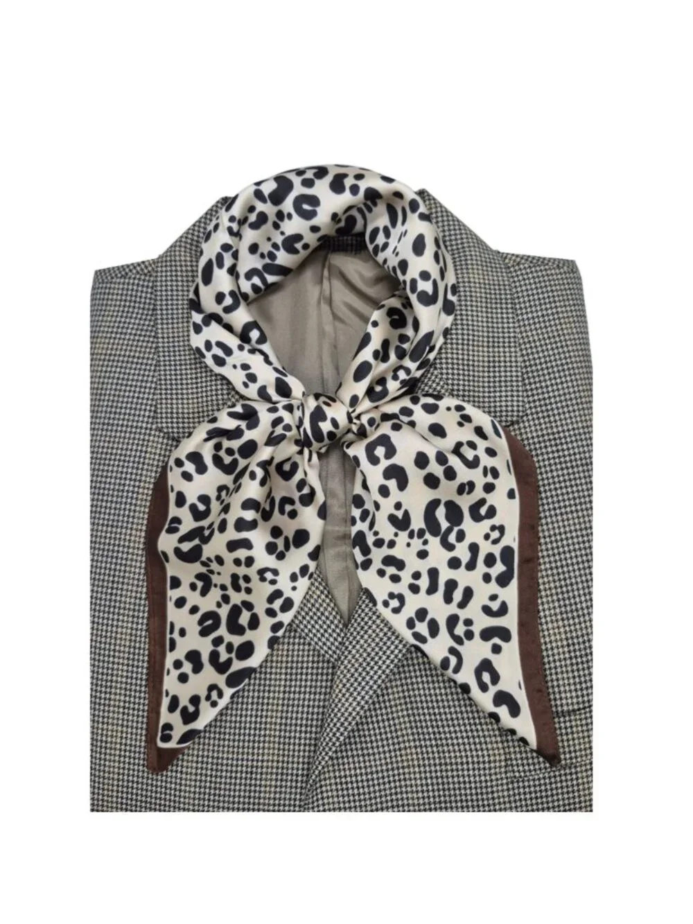 ✨Elegant Bandana Square Scarf Silky Satin Cheetah Print Leopard Head Neck Brown